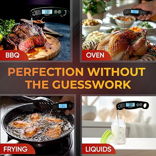 Instant Read Thermometer | Ultra-Fast & Waterproof | Bright Backlight & Food Grade Probe | Auto Shut-Off | Includes Meat Temperature Chart | Perfect for Kitchen & Grilling