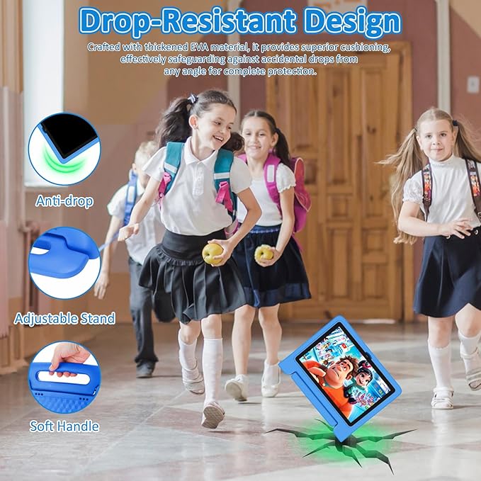 Tablet for Kids, 10.1 inch IPS HD Touchscreen Android 14 64 GB Storage, 8GB RAM, Octa Core Kids Tablet, Parental Controls, 12-hr Battery, WiFi, GPS - Blue