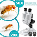 Aomekie® Microscope 20X 50X with 10Pcs Slides Insect Specimen Stereo Microscope with WF eyepieces LED Light Source Portable Stereoscope
