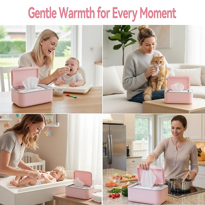 Chefhandy Baby Wipe Warmer, 3-Level Temperature Control, Quiet & Even Heating, Large Capacity for Easy Diaper Changes, Pink