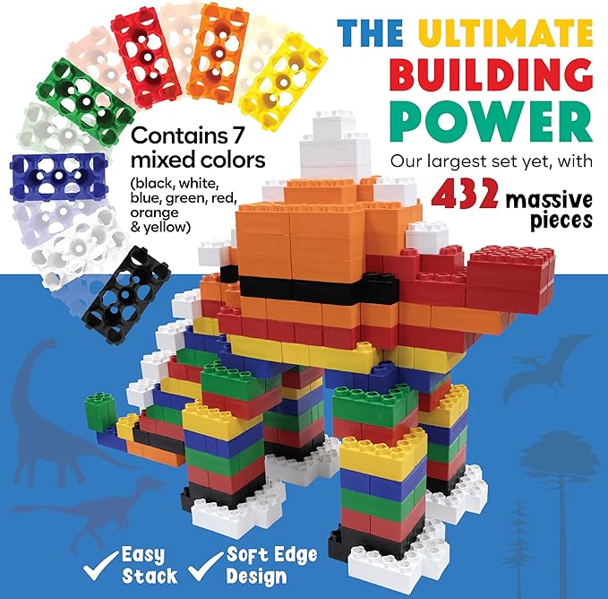 Large Building Blocks for Kids Ages 3-8 – 432 Piece Mega Set – Indoor & Outdoor STEM Toy for Boys & Girls