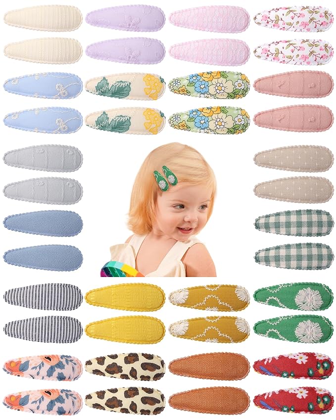 doboi 40Pcs Toddler Hair Clips Baby Girl Hair Bows Clips Hair Barrettes Floral Print Non Slip Snap Hairpins Flower Clips Accessories for Baby Girls Kids
