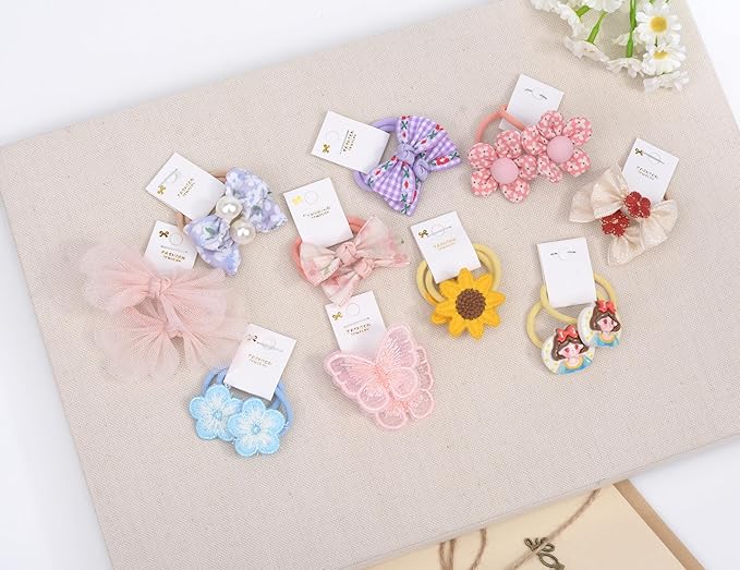 Boutique Baby Hair Accessories - 20 Pcs Elastics Hair Ties with Bows, 1.2 Inch Ponytail Holders for Pigtails & Rubber Bands for Little Girls (Set-C)