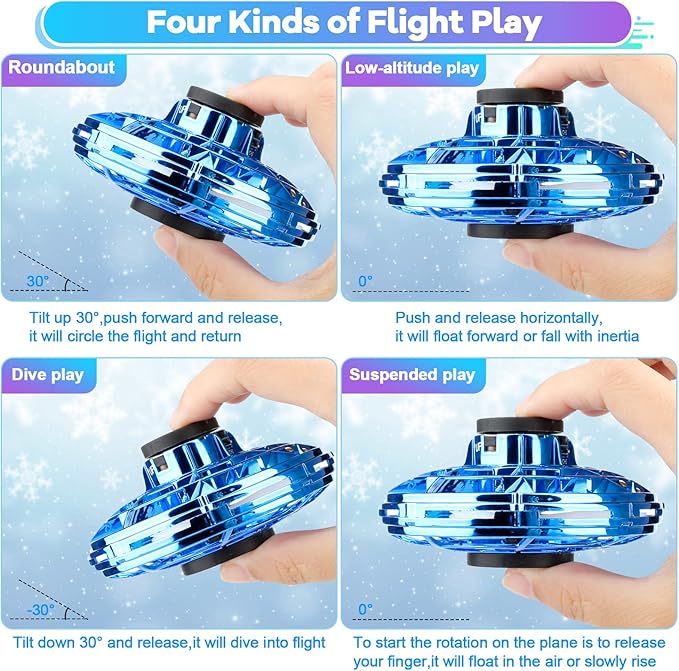 Hand Operated Mini Drone for Kids - LED UFO Flying Orb Ball, Rechargeable Mini Fidget Spinner Toy for Indoor Outdoor,Christmas Birthday Party Gifts for Girls Boys (Blue)