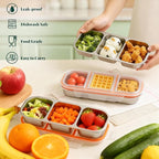 QCQHDU Snack Containers, Reusable Stainless Steel 3 Compartment Condiment Metal Bento Lunch Box with Lids, Divided Snack Food Storage Lunchable Containers for Home, Work, Travel, Camping, 3 Pack