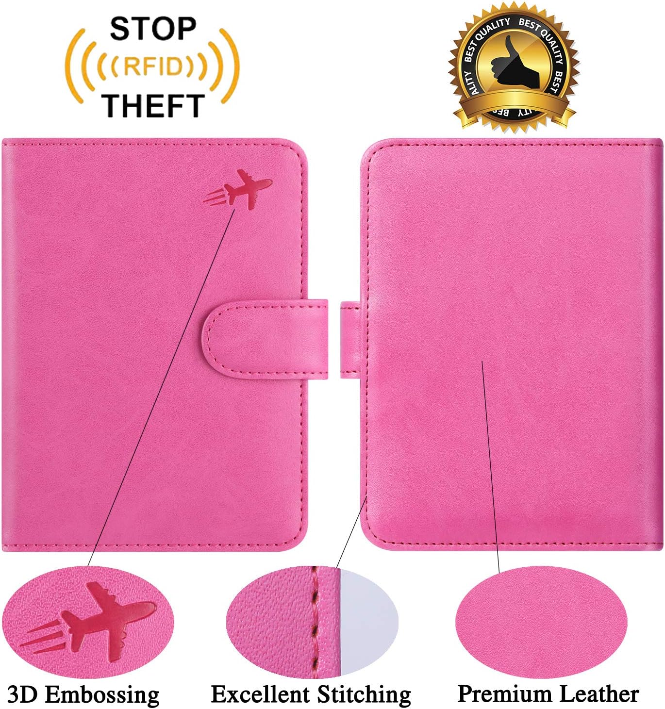 Passport Holder Cover Wallet RFID Blocking Leather Card Case Travel Accessories for Women Men (#Pink)