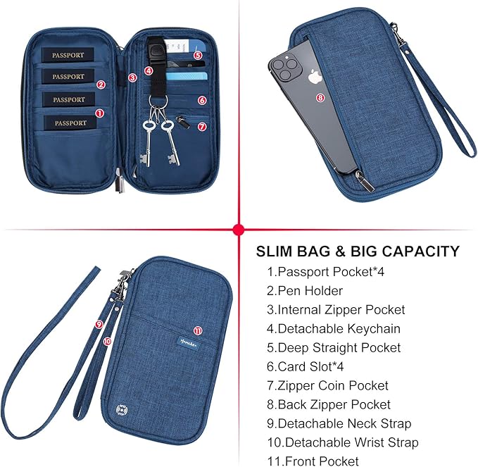 RFID Family Passport Wallet Holder Waterproof, Travel Document Organizer Credit Card Clutch Bag for Men Women