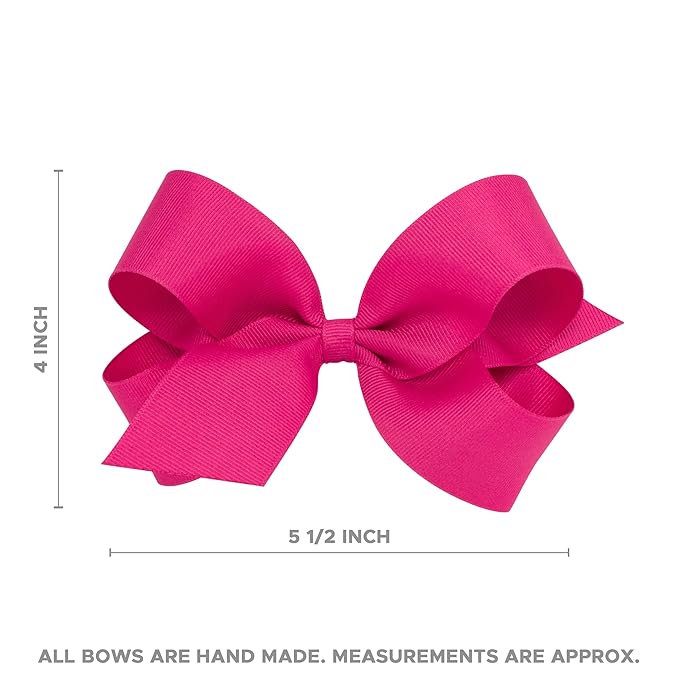 Wee Ones Girls' Plain Wrap Classic Grosgrain Hair Bows on a WeeStay No-Slip Hair Clip, Handmade, Large, Red