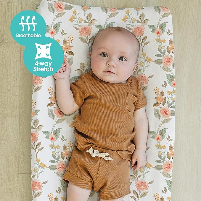 BROLEX Changing Pad Covers for Baby: Boy Girls Ultra Stretchy Soft 2 Pack, Rose Foliage