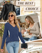 3 Pack Women's Maternity Nursing Tops, V Neck Breastfeeding Sweaters Long Sleeve Hidden Zipper Shirts