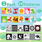 OKOOKO Black and White High Contrast Soft Baby Books 2PCS Washable Tummy Time Toy Crib Stroller Toy Montessori Sensory Toy Early Education for Newborn Baby Infant 0-6 6-12 Months