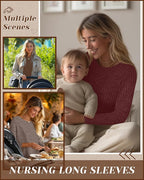 3 Pack Women's Nursing Long Sleeve Tops Breastfeeding Thermal Sweaters with Hidden Zipper Maternity Ribbed Shirts