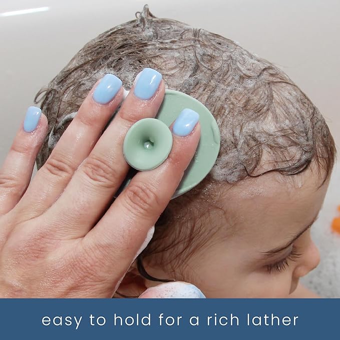 S&T INC. Exfoliating and Massaging Cradle Cap Bath Brushes for Baby, Silicone - 2 Inch x 2.5 Inch, Sage Green & Cream, 2 Pack