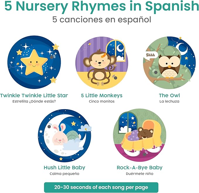 Binibi Spanish Musical Book for Toddlers 1-3 Estrellita ¿Dónde Estás? & Other Nursery Rhymes | Spanish Learning for Kids | Bilingual Children's Sound Book | Libro en español para bebés