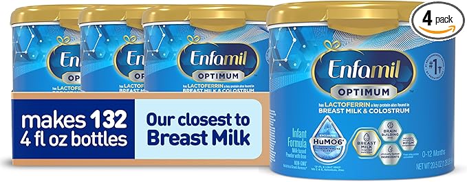 Enfamil Optimum Baby Formula, Our Closest Formula to Breast Milk, Immune-Supporting Lactoferrin also found in Breast Milk, Brain-Building DHA, 20.5 Oz, Pack of 4