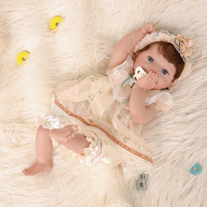 20-Inch Lifelike Reborn Baby Doll, Healing Mood Realistic Baby Doll with Cute Skirts, Poseable Smiling Full-Body Vinyl Baby Dolls for 3+ Ages, Collecting, Name Rosalie