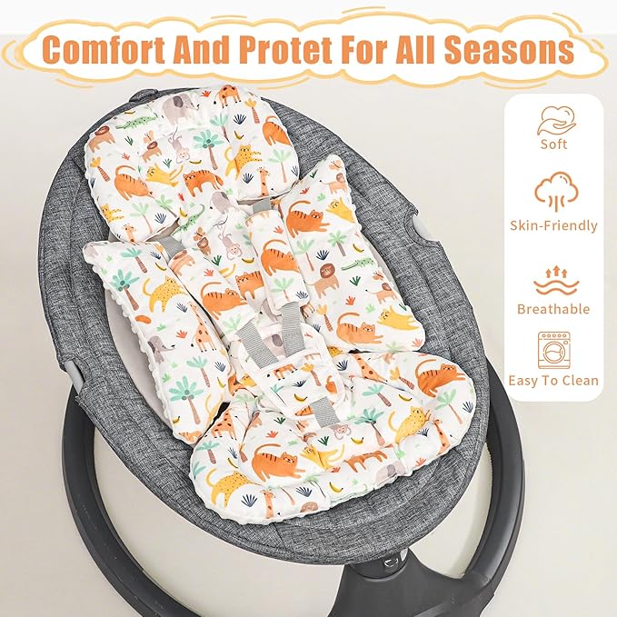 Infant Car Seat Insert, Soft Baby Car Seat Head & Body Support for Girl Boy, Reversible Newborn Preemie Carseat Insert Cushion with 3 Straps Pads Fits CarSeat, Stroller, Swing, Bouncer, Animals