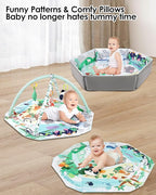 dearlomum 4-in-1 Tummy Time Mat,Baby Activity Play Mat,Newborn Play Baby Mats for Floor with 6 Infant Learning Sensory Baby Toys, Toddler Motor Skill Development,Babies Ball Pit with 18 Ocean Balls