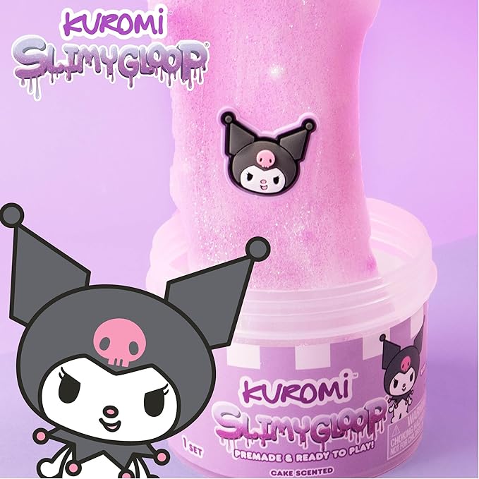 Kuromi SLIMYGLOOP Jar, 8 oz Purple & White Cake-Scented Slime, Includes Beads & Kuromi Charm, Sanrio Stuff, Hello Kitty Merch, Sanrio Slimes
