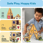 PicassoTiles 70pc Middle Age Medieval and Castle Theme Tile 2in1 8 Character Action Figures Magnet Tiles Building Block Pretend Magnetic Play Fine Motor Skill STEM Educational Construction Age3+ PTQ01