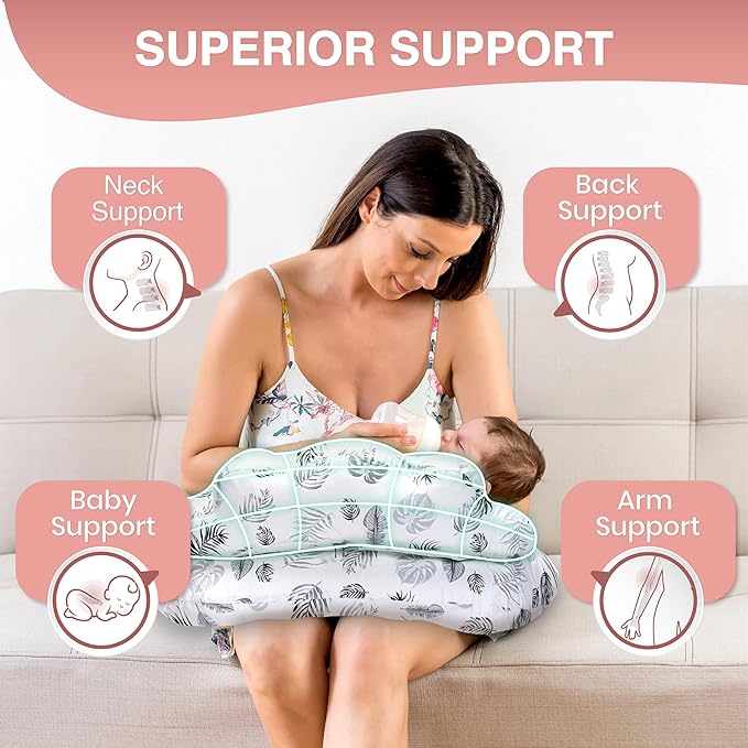 PILLANI Nursing Pillow for Breastfeeding, Breastfeeding Pillows for Mom Support & Baby Comfort, Removable Cotton Cover, w/Adjustable Waist Strap, Newborn Essentials Must Haves, Baby Registry Search