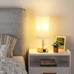 aooshine White Small Table Lamp for Bedroom - 3 Color Temperature 3000K 5000K 4000K Bedside Lamp, Pull Chain Control, USB A and C Ports, Pure Gold Color Base, Bulb Included