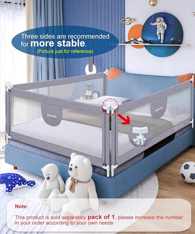 MBQMBSS Baby Bed Rails for Toddlers - 77’’ Extra Long Adjustable Baby Bed Side Rail Guard with Y-Strap for Kids Twin,Double,Full Size Queen & King Mattress (Gray/White) (77 Inch(L) X26.7(H))(1 Side)