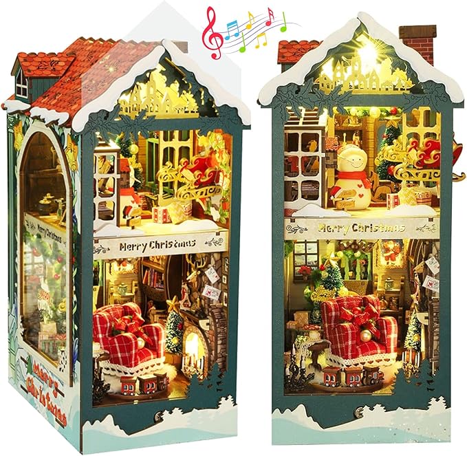 Christmas Book Nook Kit - DIY Miniature House Dollhouse Kit for Adults and Teens, Booknook Bookshelf Insert Christmas Decorations, Gifts for Family and Friends (Merry Christmas)