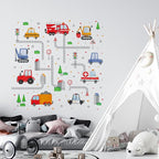 Car Wall Decals by Lipastick - Peel and Stick Transport Road Trucks Stickers for Boys Room, Toddler Bedroom, Baby Nursery, Kids Playroom, Living Room- Removable Decor - M Size