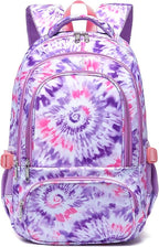 BLUEFAIRY Kids Backpack for Girls Elementary Primary Middle School Bag for Aged 8-10 for Teens Childs Bookbag Back to School Bag Mochilas Escolares para Niñas de 7 8 9 10 Tie-dye Purple