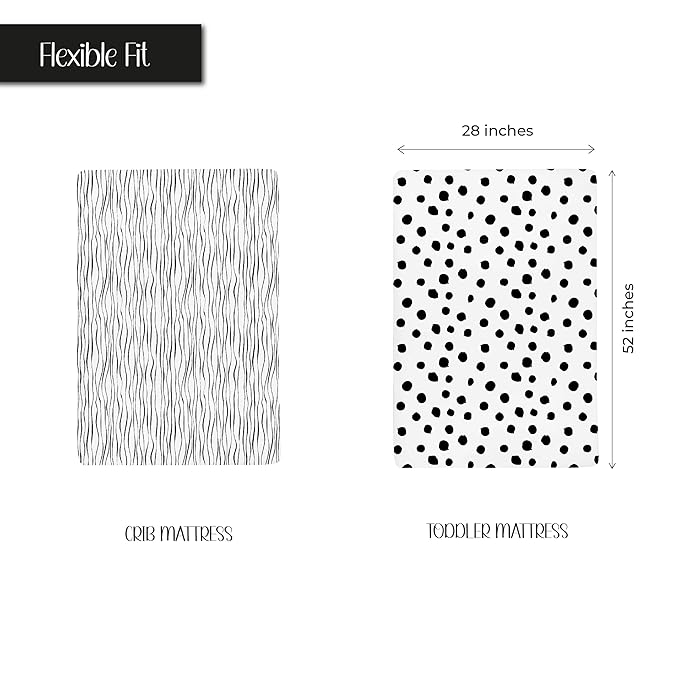 Crib Sheet Set | Toddler Sheet Set 2 Pack 100% Jersey Cotton Black and White Abstract Stripes and Dots
