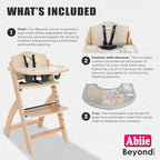 Abiie Beyond Junior Wooden High Chair with Tray - Adjustable and Convertible High Chair for Babies and Toddlers - 6 Months to 250 Lb - Water Resistant - Natural Wood with Beige Cushion