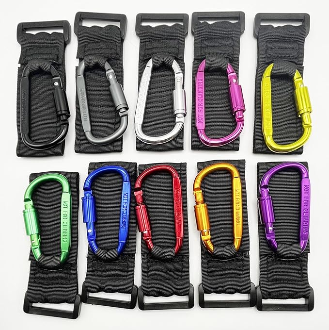 Baby Stroller Hook, Carry 30 lbs per Stroller Carabiner Clip, Adjustable Baby Stroller & Car Seat Hook for Hanging Diaper Bag, Wheelchair,Golf cart, Shopping and Pet Cart(2 Pcs Green Gold)