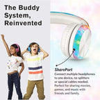 LilGadgets Connect+ Pro Kids Headphones with Mic and Cord, SharePort Technology, Over-Ear Foldable Headset, Volume Limit 93db, Wired Inline 3.5mm Jack for School - Tie Dye Rainbow Headphones for Kids