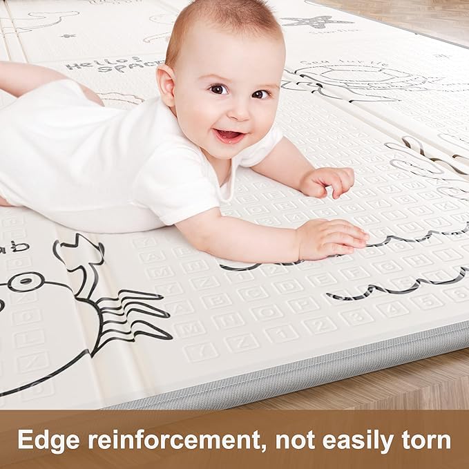 79x71 Foldable Play Mat for Baby, Extra Large Foam Play Mat Tummy Time and Crawling Mat, Waterproof & Anti-Slip Reversible Portable Baby Floor Mat for Infant, Toddler