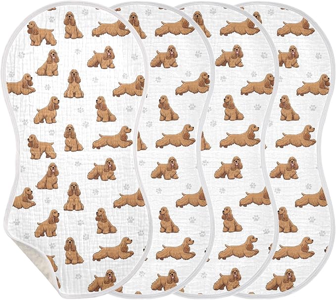 4 Pack Muslin Burp Cloths American Cocker Dogs White Cotton Baby Burp Cloths Ultra Absorbent and Soft Spit Up Rags for Newborn Must Haves 22x11 Inch