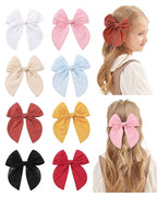 8 Pcs doboi Baby Girls Hair Clips Big Fable Hair Bows Cotton Linen Bows for Girls Hair Accessories for Baby Toddlers Kids-5.5 Inch