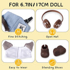 Clothes for 6.7in/17cm Doll, Set of 4 Cute Doll Accessories Includes Doll Hat+T-Shirt+Bib Pants+Shoes Set Premium Fashion Outfit for Collectors Unique Gift (Style B)
