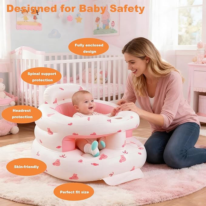 Thickened Inflatable Baby Seat, Sit Me Up Floor Seat for Babies 3-36 Months with Tray, Sitting Support Infant Chair, Built in Air Pump