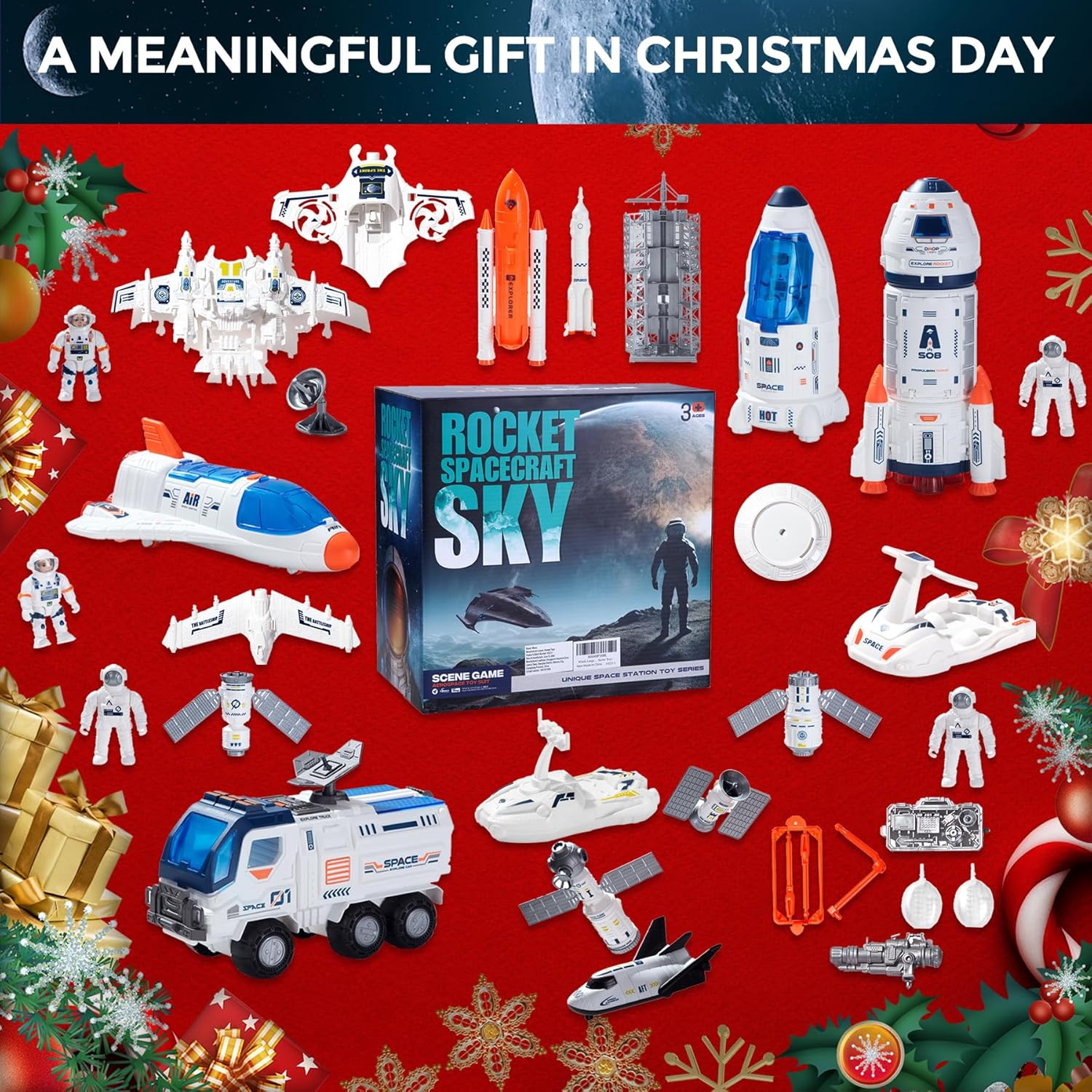 Large Space Exploration Astronaut Kids Toy, Rocket & Shuttle with Light/Sound & Spray Effects, Outer Space Playset Series