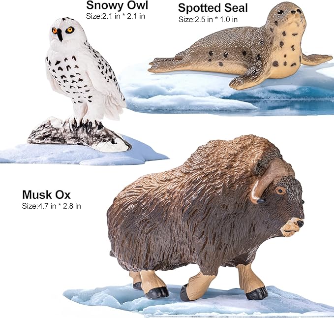 12PCS 4-7" Large Arctic Polar Animal Toys Figurines, Realistic Plastic Artic Animal Figures, Includes Polar Bear,Whales,Orca, Birthday Gift Party Favors Cake Toppers for Kids