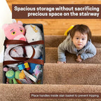 SAM AND MABEL Stair Baskets for Carpeted Stairs and Wooden Stairs – 16”L x 9.5”W x 16”H Staircase Basket with Handles, Foldable Stairway Storage Organizer for Home and Office Decor (Elegant Black)