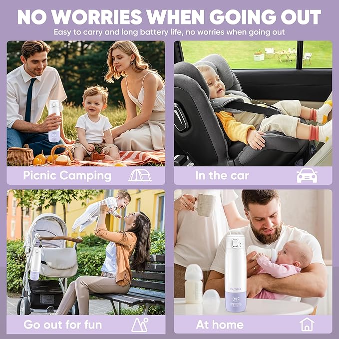 Portable Bottle Warmer for Travel,Portable Milk Warmer for Baby-12oz Ceramic Heater Heating,Fast Charging & Cordless Portable Baby Bottle Warmer -Dual Heating Modes for Breast Milk & Water,Purple