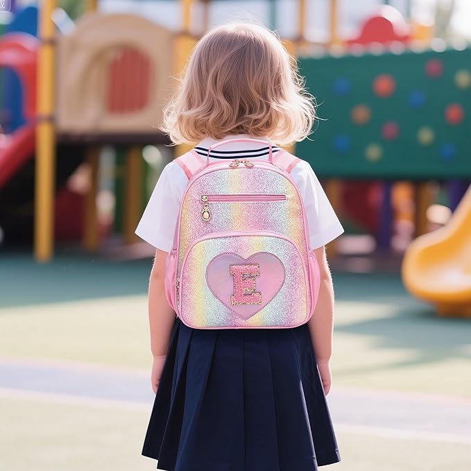 I IHAYNER Kids Glitter Lightweight Backpack for School Travel & Daycare, Toddler Backpack for Girls 3+ Preschool Kindergarten Elementary Kids Backpack-Rainbow Pink S