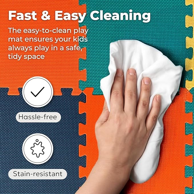MioTetto Foam Floor Tiles for Kids - Non-Toxic Comfortable Baby Play Mat and Interlocking Foam Tiles, Fits with 74x74 Playpen Mat for Crawling & Development, Soft Play Mat for Babies 6-12 Months