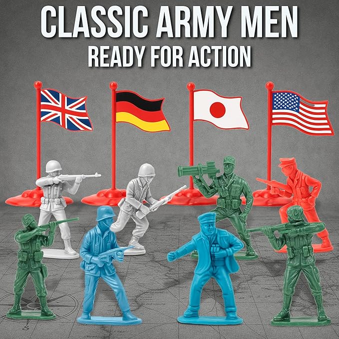 Liberty Imports Army Men Toy Soldiers Playset Bucket – WWII Action Figures with Military Vehicles, Accessories & Flags – Kids Imaginative Battle Toy Set (200 PCS - Soldiers Only)