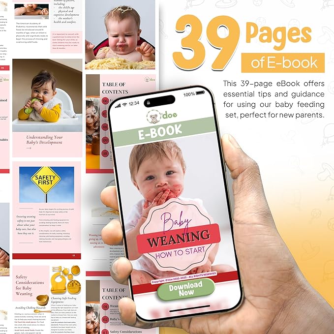 O'doe 17-Piece BPA-Free Silicone Baby Feeding Set | Thick & Soft Suction Plates, Baby Bowls, Wooden Fork & Spoon, and More | Make Mealtime Fun and Easy for Your Little One (Yellow, V2)