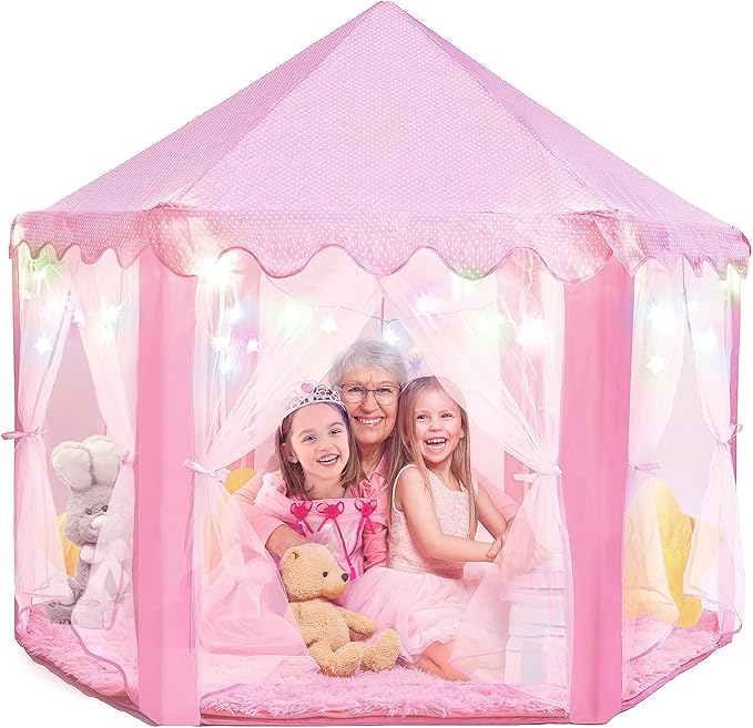 Princess Tent for Kids - 55" X 53" with Led Star Lights - Princess Toys - Toddler Play Tent Without Rug - Playhouse, Castle
