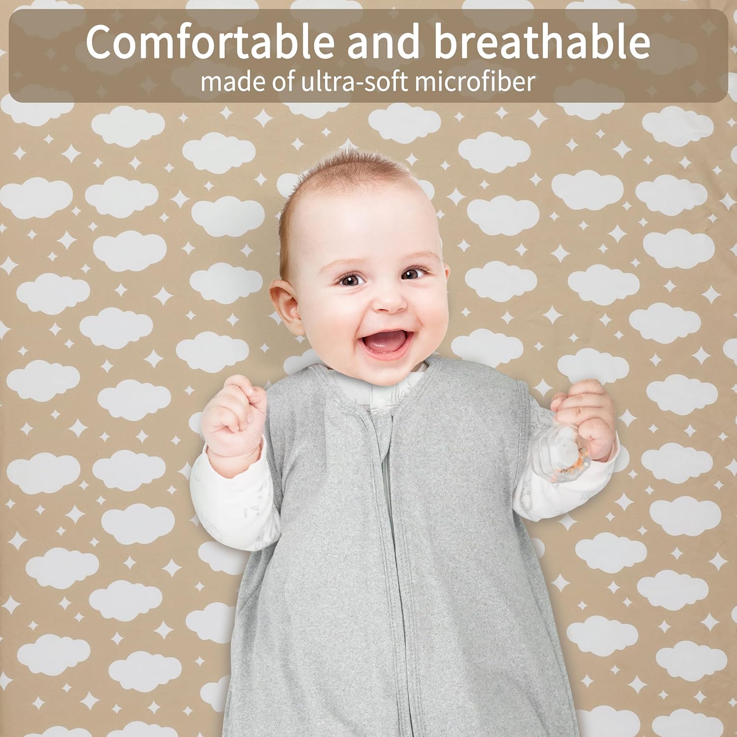 Pack and Play Sheets Fitted, 2 Pack Pack n Play Sheets for Graco Pack n Play Mattress, Unisex Playard Sheets for Boys Girls (Clouds & Dark Green)