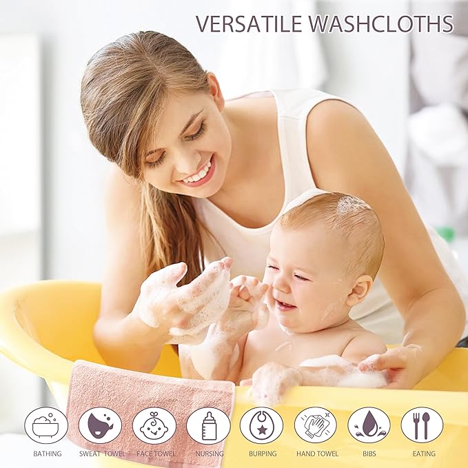 Baby Washcloths 6 Pack 100% Cotton Soft and Absorbent Terry 10" x 10" Wash Cloths Wipes for Face Hand Body Burp Rag with Sensitive Skin for Newborns Infants Toddlers